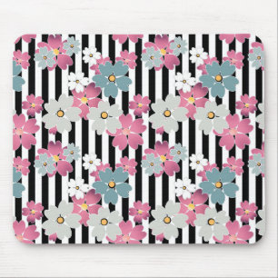 Floral, striped mouse pad