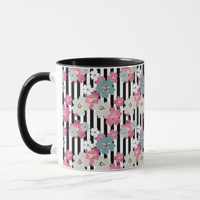 Floral, striped mug (Left)