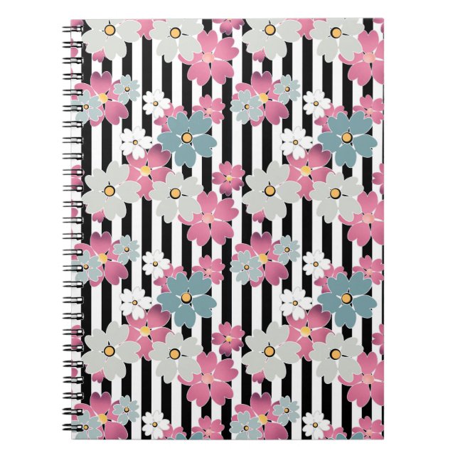 Floral, striped notebook (Front)