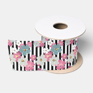 Floral, striped satin ribbon