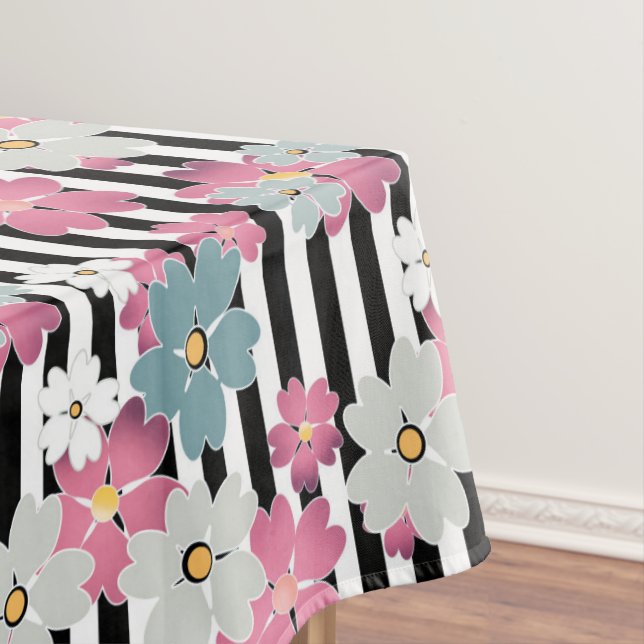 Floral, striped tablecloth (In Situ)