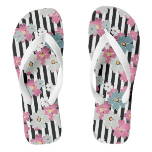 Floral, striped thongs