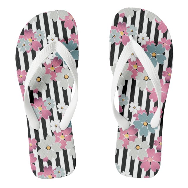 Floral, striped thongs (Footbed)