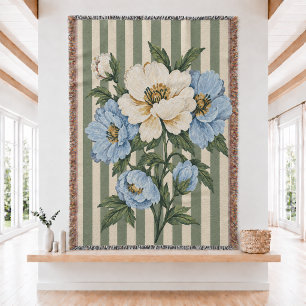 Floral Striped Woven Throw Blanket