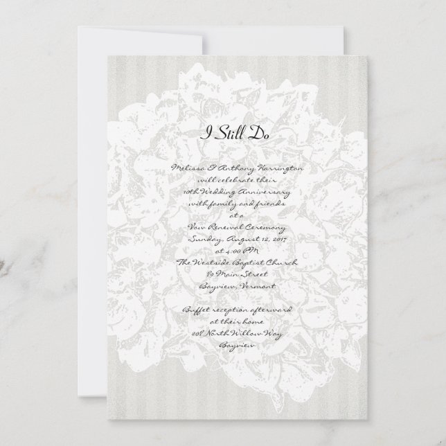 Floral Stripes Black and White Anniversary Party Invitation (Front)