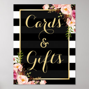 Floral Stripes Gold Cards and Gifts Wedding Sign