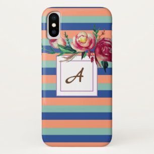 Floral Stripes  Monogram iPhone Case