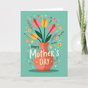 Floral Stripes Mothers Day Card