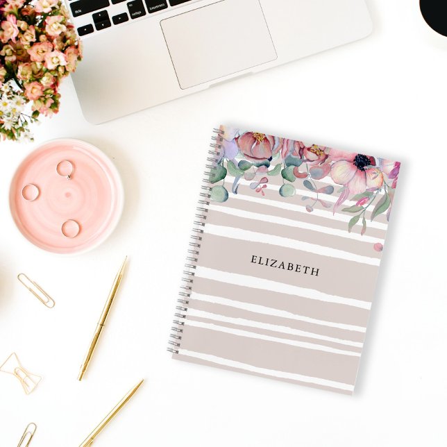 Floral & Stripes Personalised Notebook (Creator Uploaded)