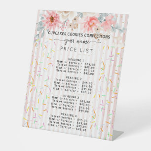 Floral stripes sprinkles Sweet Bakery Price List  Pedestal Sign
