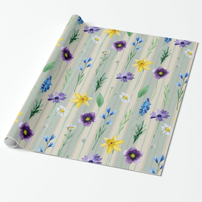 Floral Stripes Wrapping Paper (Unrolled)