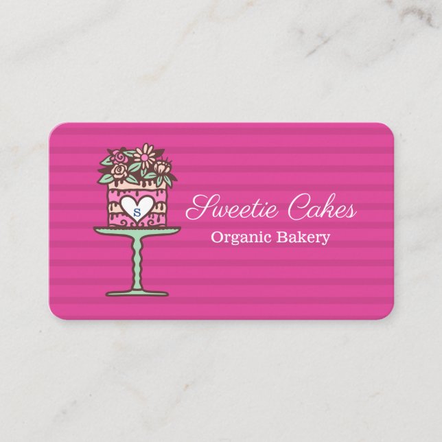 Floral Style Bakery Cake & Stand Logo Bright Pink Business Card (Front)