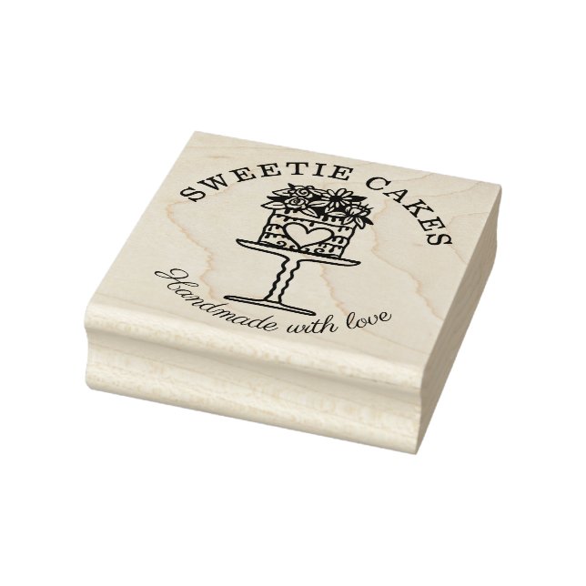 Floral Style Bakery Cake & Stand Logo Rubber Stamp (Stamp)