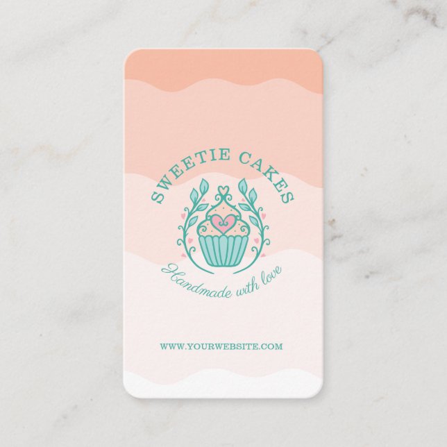 Floral Style Bakery Cupcake Logo Blush Pink Ombre Business Card (Front)