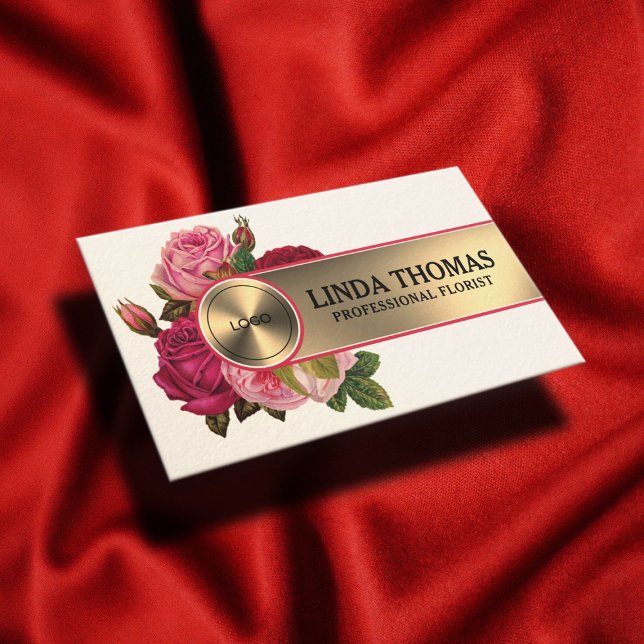 Floral style roses metallic cover business card (Creator Uploaded)
