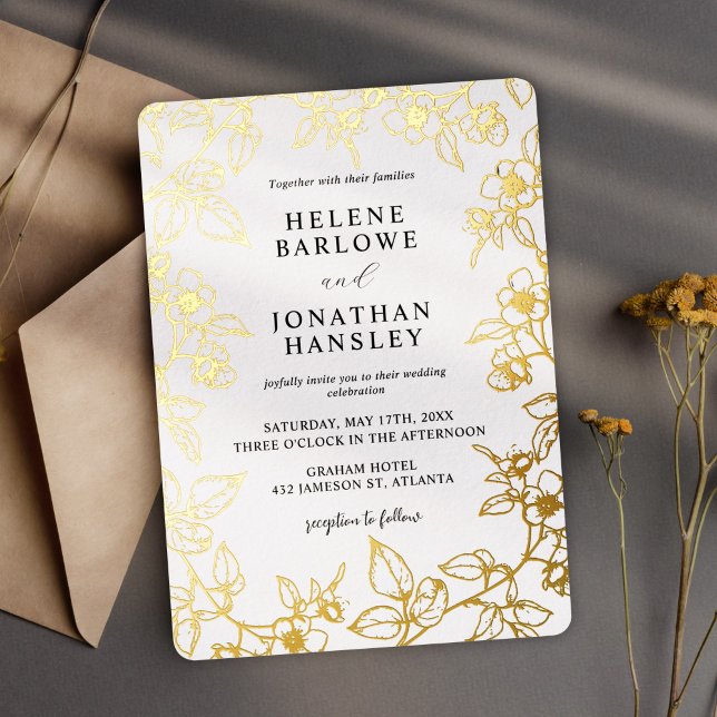Floral Stylish Trendy Modern Elegant Wedding (Floral Stylish Trendy Modern Elegant Wedding Foil Invitation)