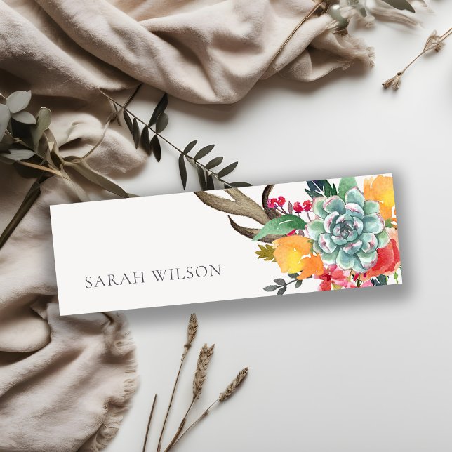 FLORAL SUCCULENT ANTLER BOHEMIAN ALLURE ADDRESS MINI BUSINESS CARD (Creator Uploaded)