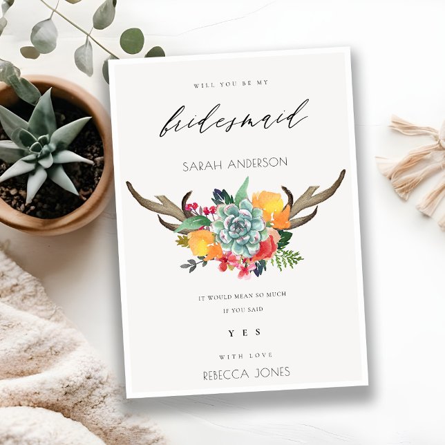 FLORAL SUCCULENT ANTLER BOHEMIAN ALLURE BRIDESMAID INVITATION (Creator Uploaded)