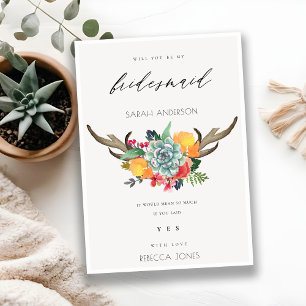 FLORAL SUCCULENT ANTLER BOHEMIAN ALLURE BRIDESMAID INVITATION