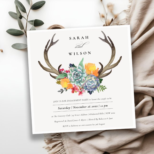 FLORAL SUCCULENT ANTLER BOHEMIAN ALLURE ENGAGEMENT INVITATION (Creator Uploaded)