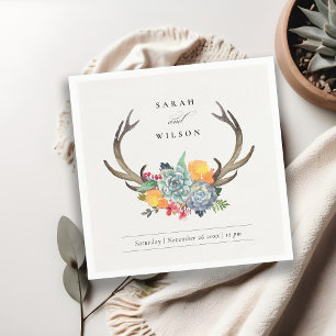 FLORAL SUCCULENT ANTLER BOHEMIAN ALLURE MONOGRAM NAPKIN