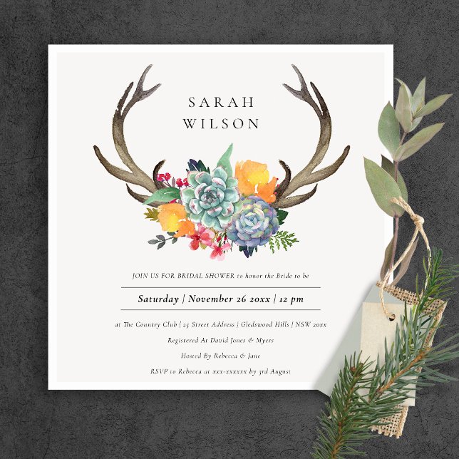 FLORAL SUCCULENT ANTLER BOHEMIAN ALLURE  SHOWER INVITATION (Creator Uploaded)