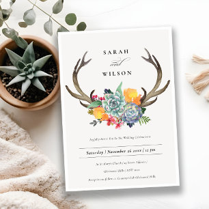 FLORAL SUCCULENT ANTLER BOHEMIAN ALLURE WEDDING INVITATION