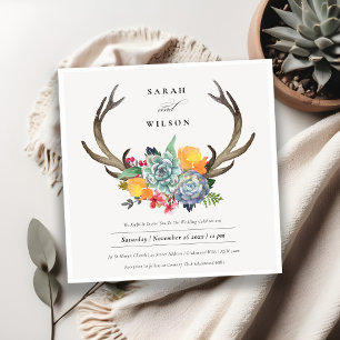FLORAL SUCCULENT ANTLER BOHEMIAN ALLURE WEDDING INVITATION