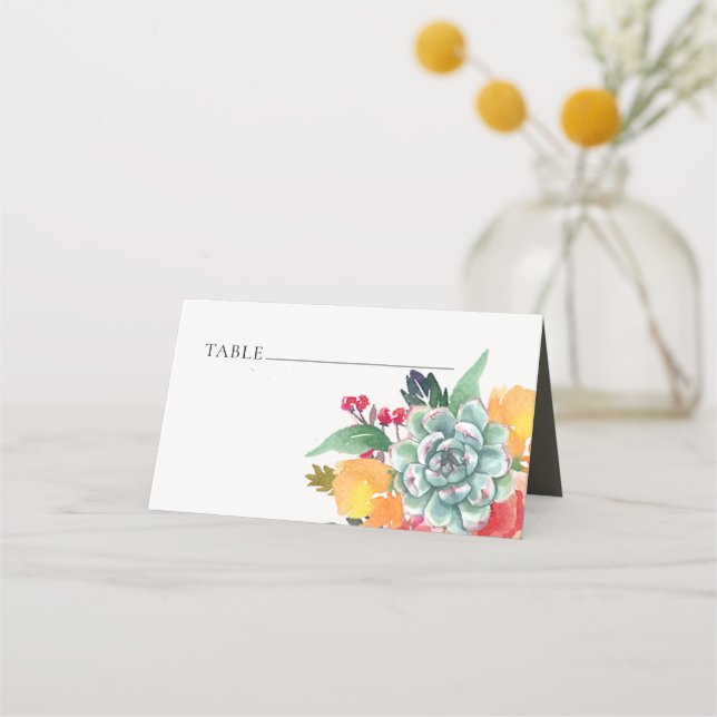 FLORAL SUCCULENT ANTLER BOHEMIAN ALLURE WEDDING PLACE CARD (Front)