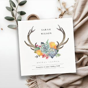 FLORAL SUCCULENT ANTLER BOHEMIAN BRIDAL SHOWER NAPKIN