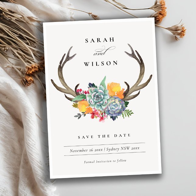 FLORAL SUCCULENT ANTLER BOHEMIAN  SAVE THE DATE (Creator Uploaded)