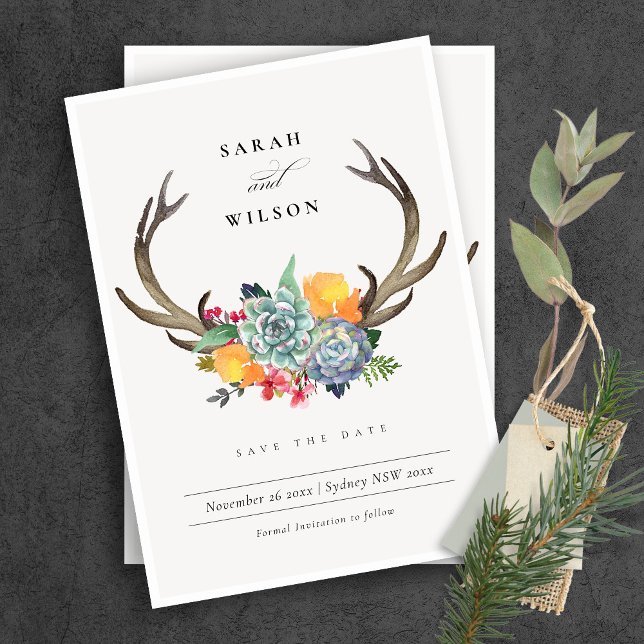 FLORAL SUCCULENT ANTLER BOHEMIAN  SAVE THE DATE (Creator Uploaded)