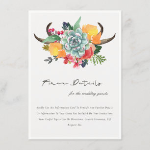 FLORAL SUCCULENT ANTLER BOHEMIAN WEDDING DETAIL ENCLOSURE CARD