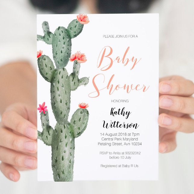 Floral Succulent Cactus baby shower invitation (Creator Uploaded)