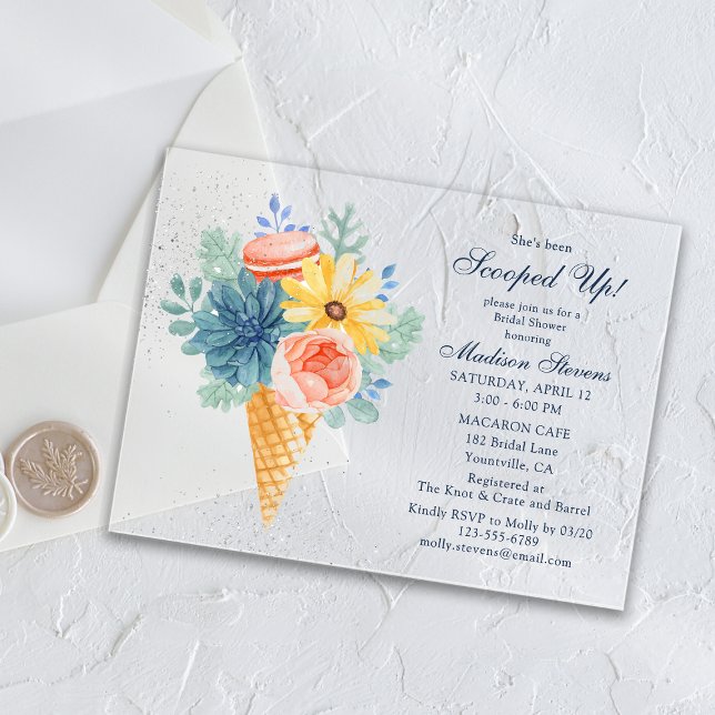 Floral Succulent Macaron Bridal Shower Acrylic Invitations (Creator Uploaded)