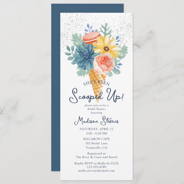 Floral Succulent Macaron Bridal Shower Invitation (Front/Back)