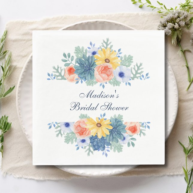 Floral Succulent Macaron Bridal Shower Napkin (Creator Uploaded)