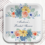 Floral Succulent Macaron Bridal Shower Paper Plate<br><div class="desc">Floral Succulent Macaron Bridal Shower Paper Party Paper Plates features elegant watercolor flowers on a white background. Personalise by editing the text in the text boxes. Designed for you by ©Evco Studio www.zazzle.com/store/evcostudio</div>