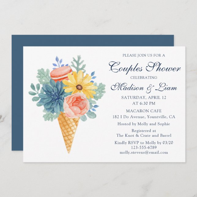 Floral Succulent Macaron | Couples Shower Invitation (Front/Back)