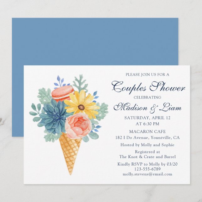 Floral Succulent Macaron | Couples Shower Invitation (Front/Back)