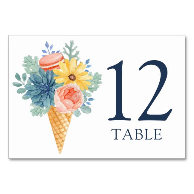 Floral Succulent Macaron | Wedding Table Number (Front)