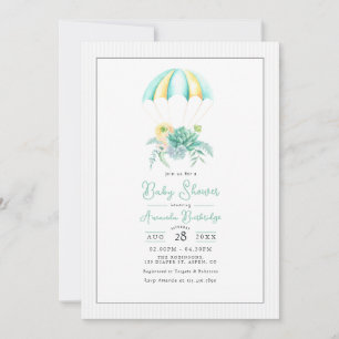 Floral Succulents Bouquet Parachute Baby Shower Invitation