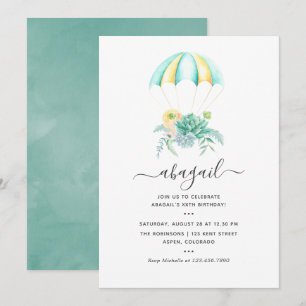 Floral Succulents Bouquet Parachute Birthday Invitation