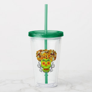 Floral Sugar Skull Acrylic Tumbler