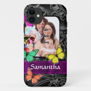 Floral sugar skull and butterflies iPhone 11 case