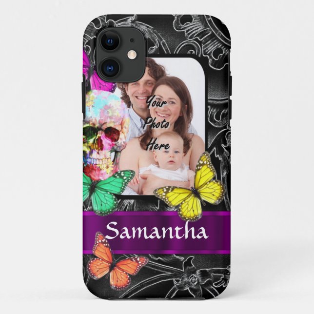 Floral sugar skull and butterflies Case-Mate iPhone case (Back)