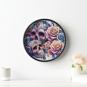 Floral Sugar Skull Clock
