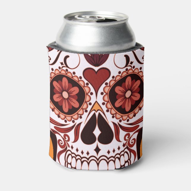 Floral Sugar Skull Day of the Dead Art Can Cooler (Can Back)