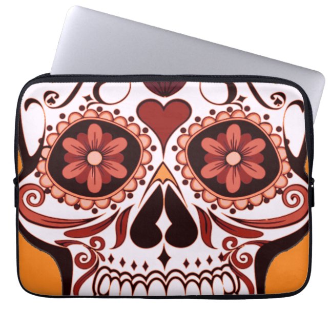 Floral Sugar Skull Day of the Dead Art Laptop Sleeve (Front)
