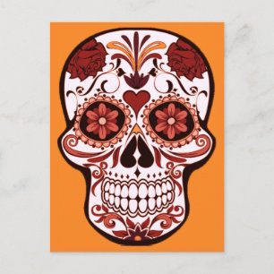 Floral Sugar Skull Day of the Dead Art Orange Holiday Postcard